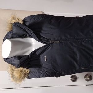Columbia black zipper down vest with detachable hood. Women's Medium